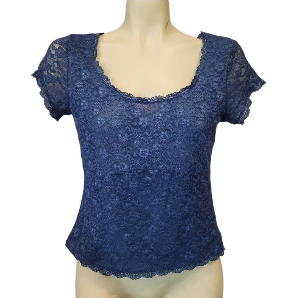 Victoria's Secret Lace Short Sleeve Top in Blue Size Medium